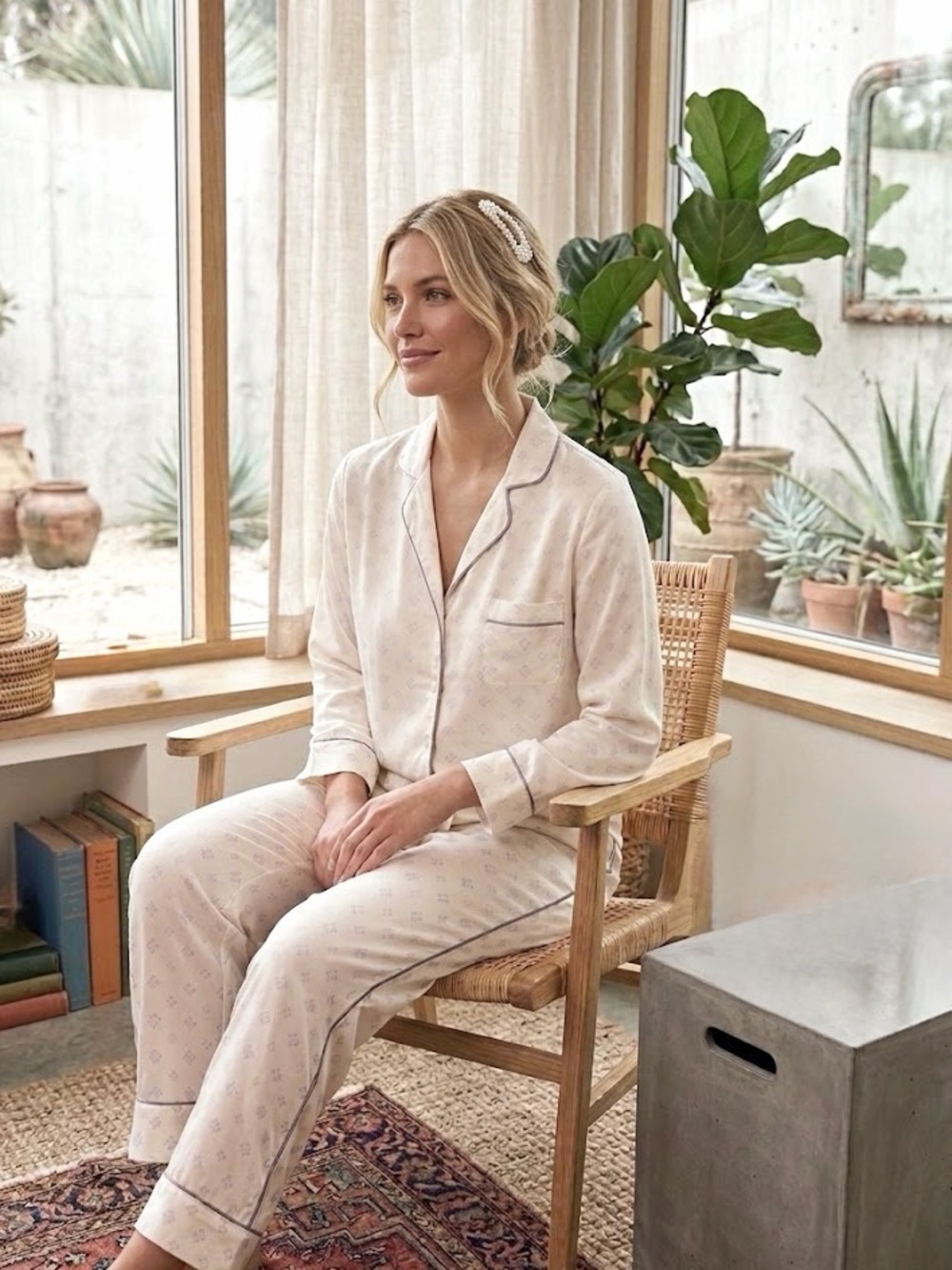 Rachel Parcell Satin Style Pajamas Set Luxe Ivory Bridal Small Retail $130